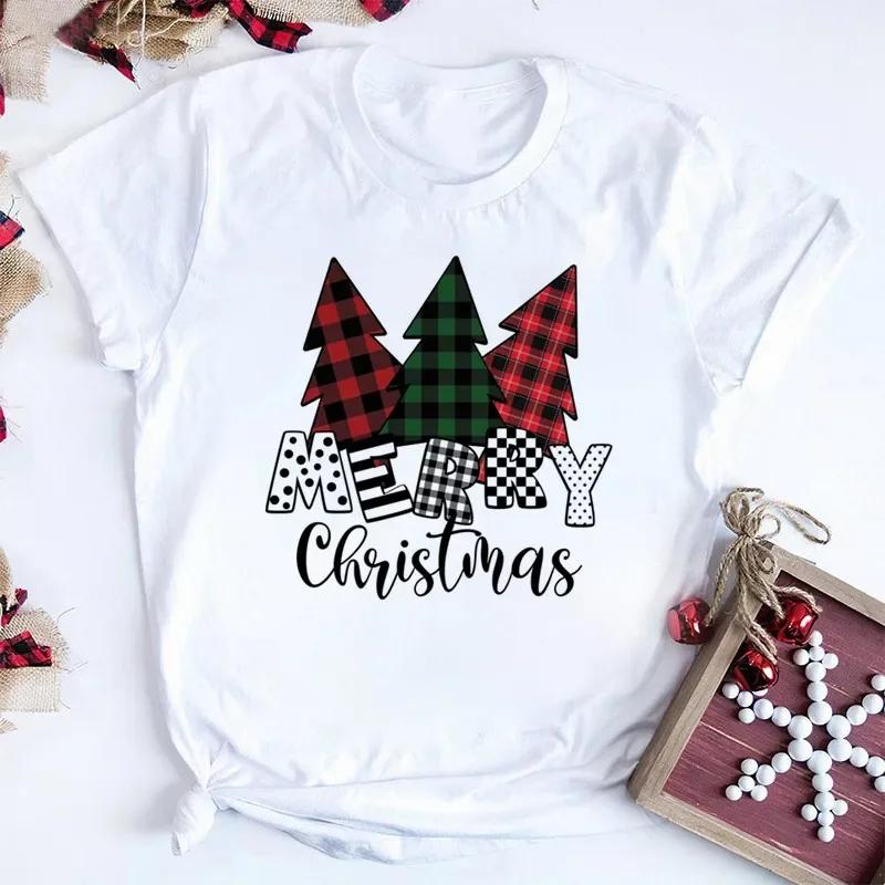 Women Tshirts Merry Christmas Tree Print Red Top Femal New Clothing Short Sleeve Fashion Harajuku Kawaii T-shirt Y2K Clothing