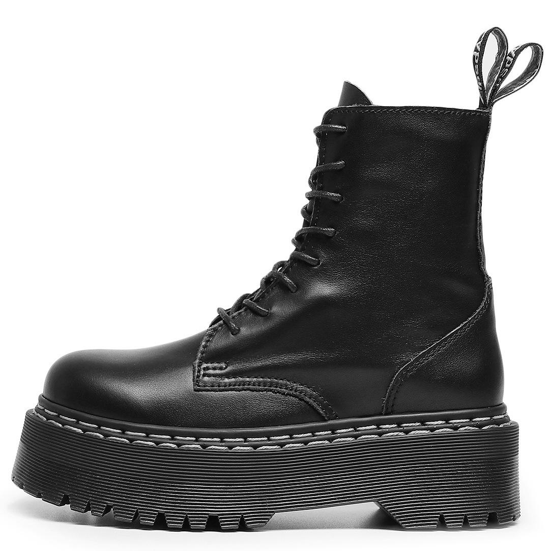 

White line thick sole 8-hole motorcycle boots double thread side zipper British women s boots muffin bottom lace-up cargo boots 35