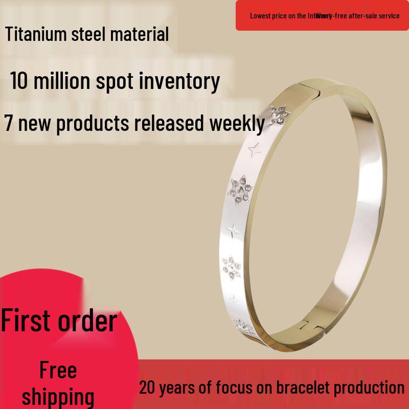 Women's Colorfast Stainless Steel Bracelet with Diamonds - Simple, Fashionable Titanium Steel Jewelry