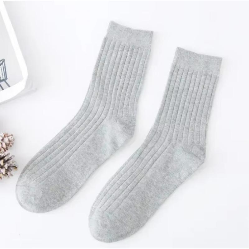 Fashion Solid Color Mens Long Socks Soft Cotton Breathable Stripe Non-slip Mid-tube Sock School Uniform Daily Wear Crew Socks