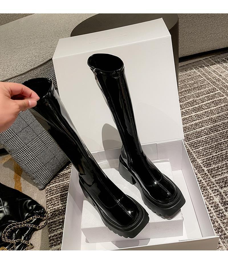 Petite Women's Height-Boosting Elastic Over-the-Knee Chunky Platform Boots - Waterproof, Slimming, for Autumn & Winter.