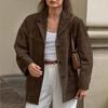 Giacca Blazer da Donna in Finta Pelle Scamosciata Collo a Revers Monopetto Tasche Vestibilità Larga Autunno Inverno Streetwear Cappotto