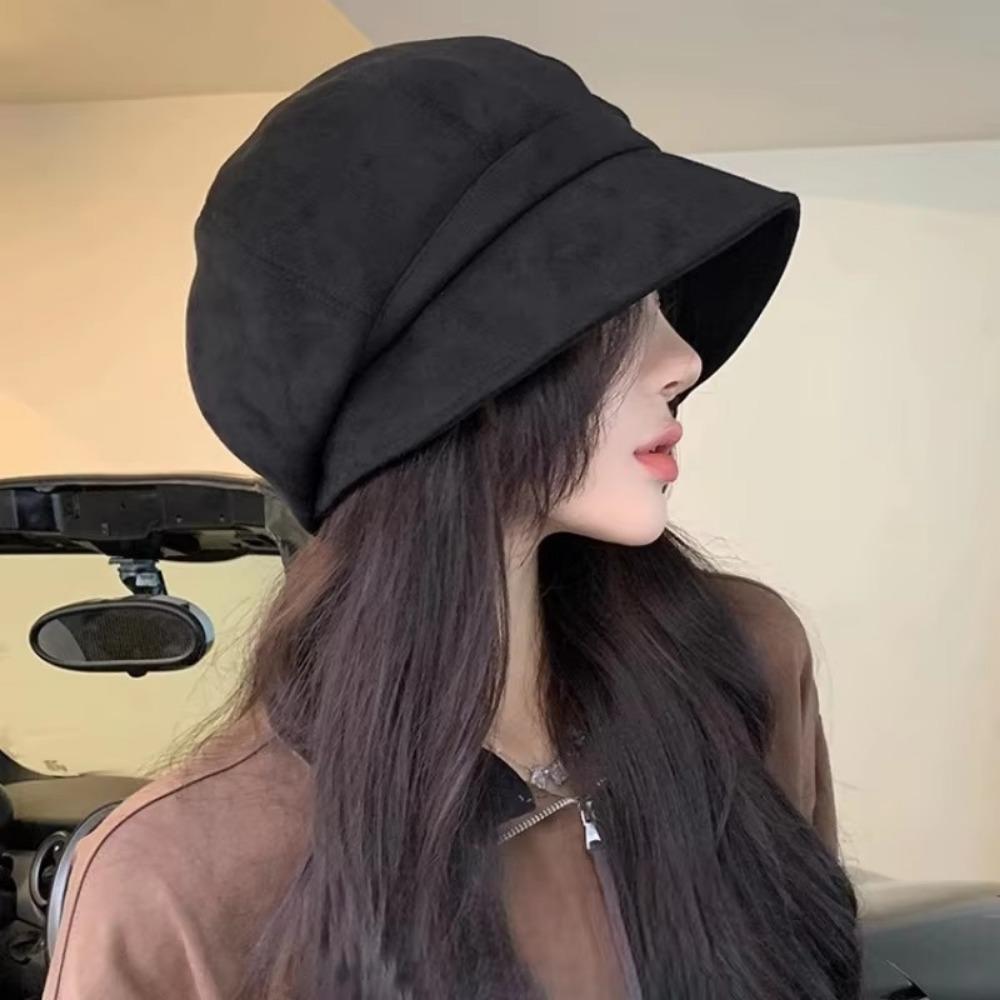 Adjustable Women Fisherman Hat Solid Color Newsboy Hat Fashion Suede Octagonal Cap Autumn Winter