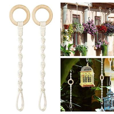 Flower Pot Lanyards Multi-strand Rope Braided Hang Plant Thick Wooden Ring Strong Bearing Capacity Plant Hanging
