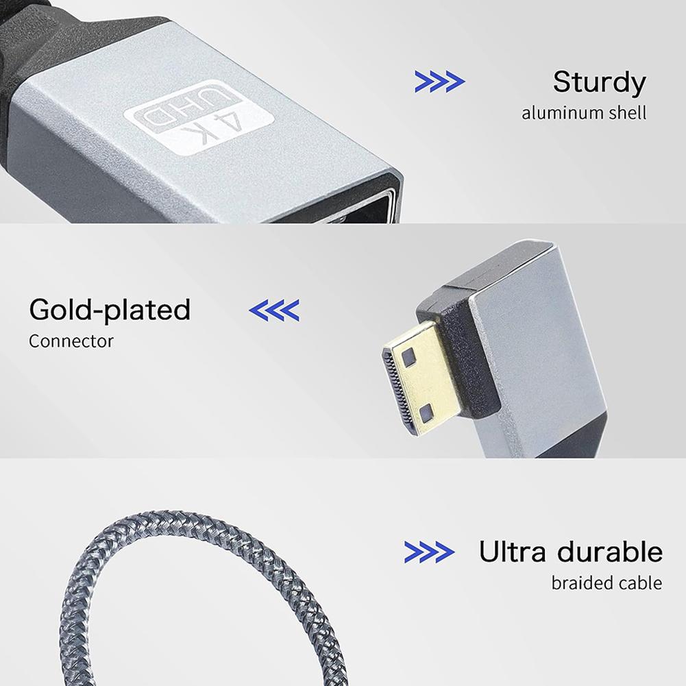 Compact 20CM Mini HDMI Compatible Cable Adapter with 90 Degree Design Supporting 4K UHD Video Output for Easy Connection