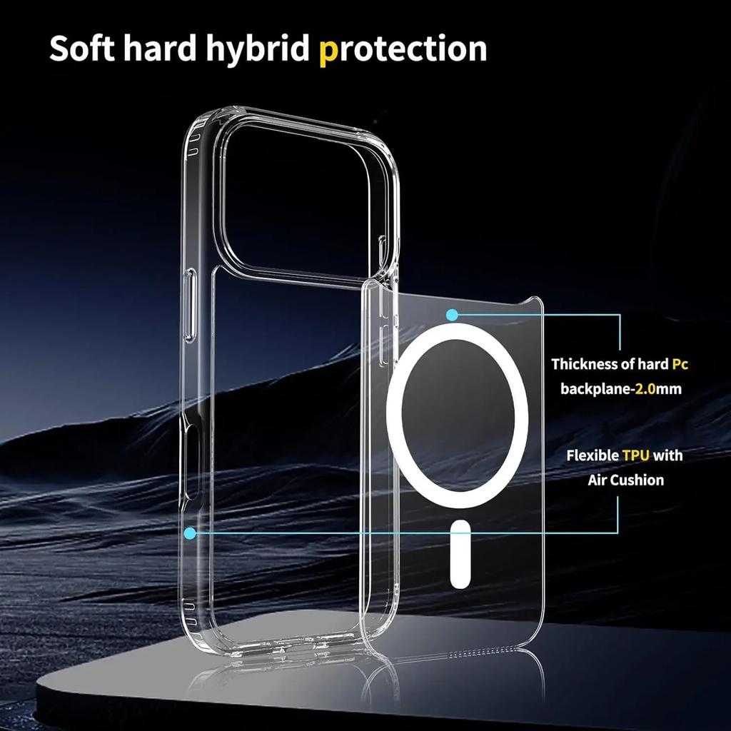 For Wireless Charge Magnetic Case for For Iphone 17 17Air 17Pro Max Shockproof Transparent Shell PC Clear Cover for For Iphone17