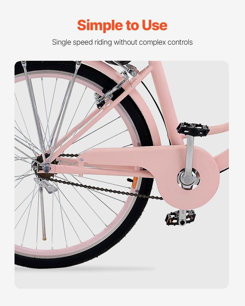 26-Zoll Cruiser Fahrrad 1-Gang Rosa Beach Cruiser Fahrrad mit Korb