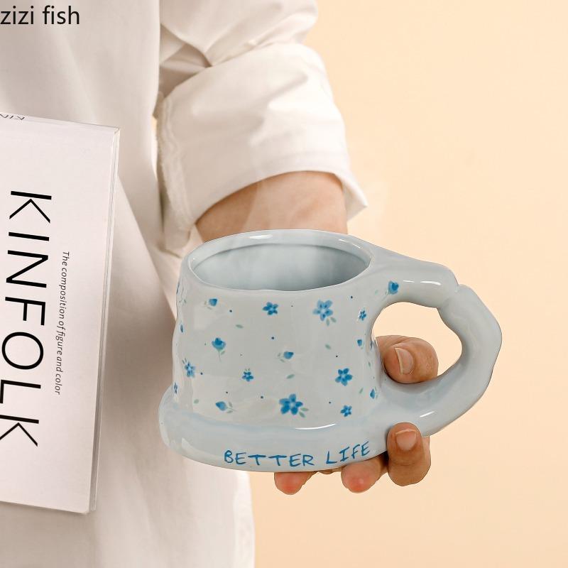 Hand Held Ceramic Coffee Cup Girl's Water Cups Large Capacity Mug Breakfast Cup Milk Mug Afternoon Tea Cups Juice Mugs Tea Mugs