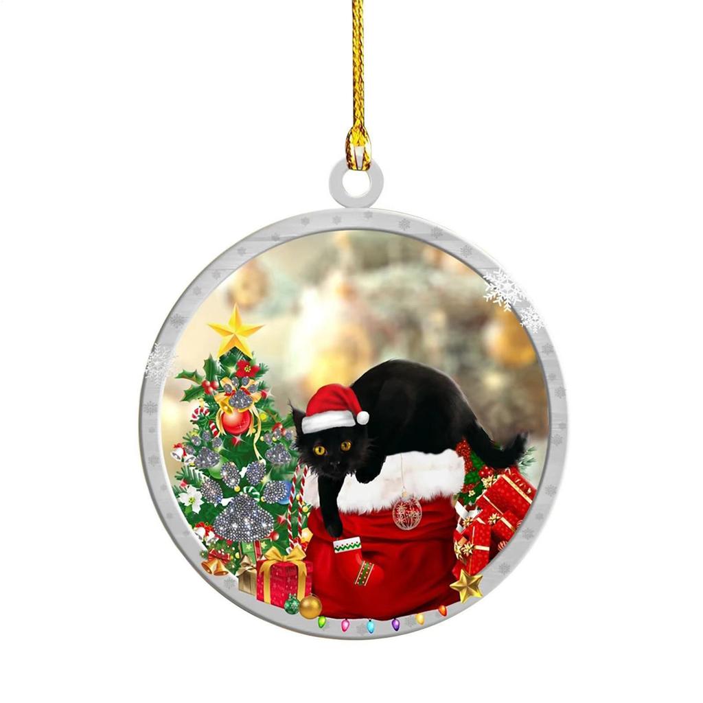 Black Cat Christmas Ornament 2D Acrylic Holiday Animal Decor 5 Pieces Black Cat Charm Ornaments For Home Holiday Indoor Wall