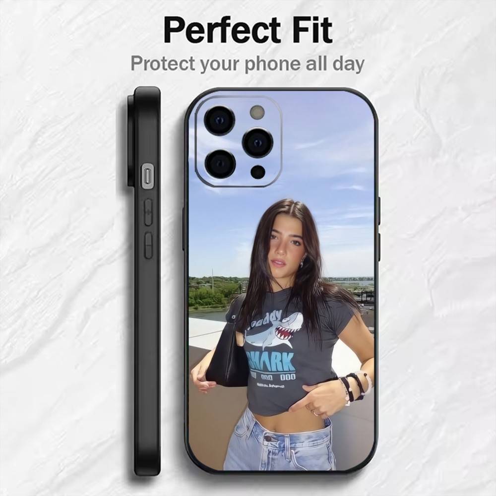 TK-CD C-Charli D-Amelio  Aesthetic Phone Case For iPhone17,16,15,14,13,12 Plus,Max Soft Silicone Black Cover