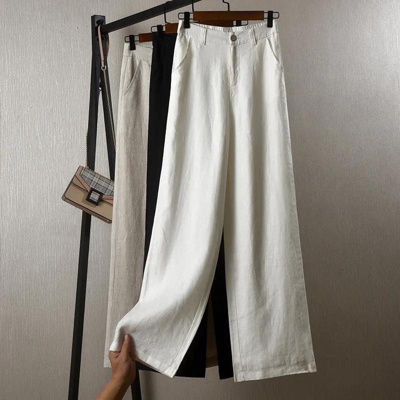 Fashion Cotton Linen Pants Women Elegant High Waist White Wide Leg Trouser Woman Casual Baggy Straight Streetwear Pants