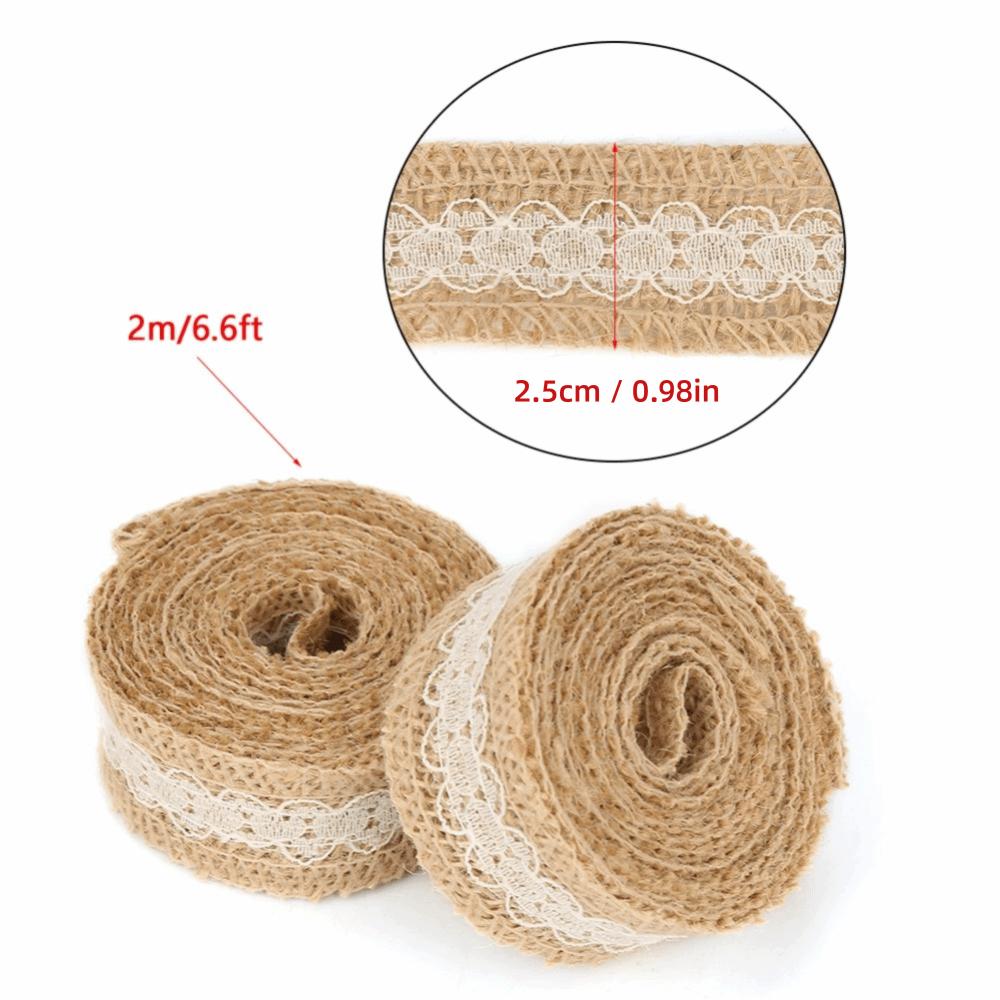6 Stück 2M/Rolle Jutebahnen Gelbe Jute Rustikaler Stil Jute-Burlap-Band Dekoband Weiße Spitze Jute-Burlap-Spitzenband