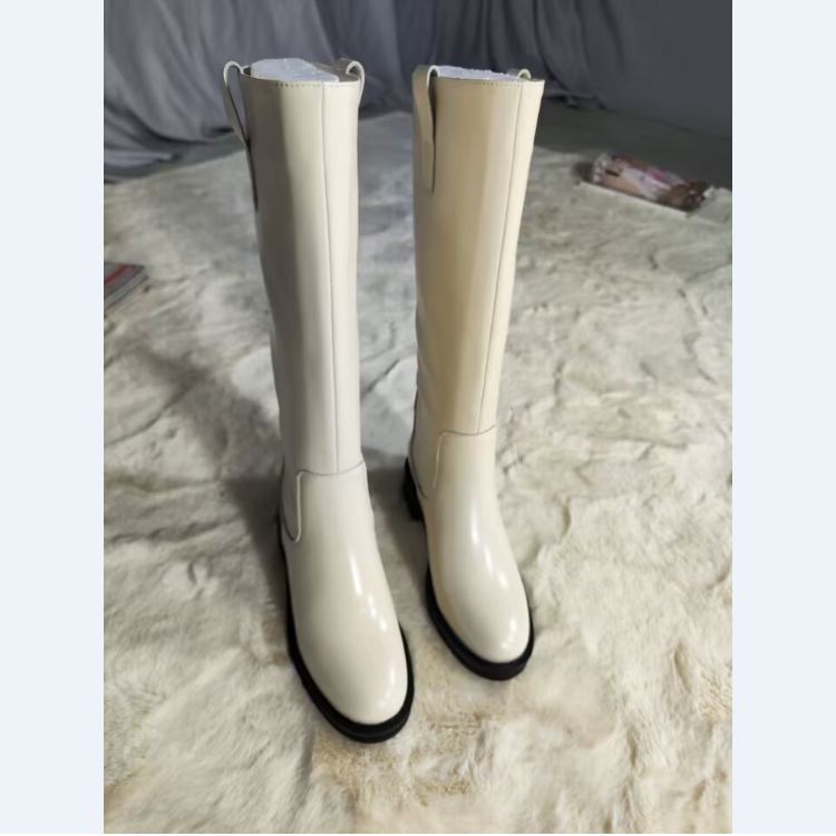 Krazing Pot Kuskinn Skinn Høst Vinter Sko Med hæler Stor størrelse 46 Rytterstøvler Kvinner Holder Varm Lår Høye Støvler