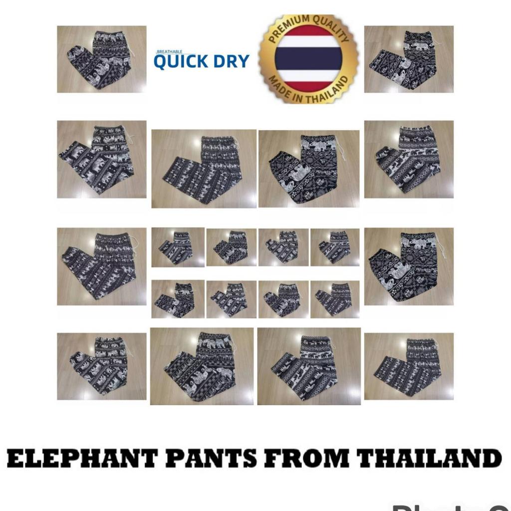 Elephant Pants Women Men Unisex Print Thailand Casual Streetwear Beach Bohemian Retro Vintage Adjustable Elastic Waist Rope Strap Loose Legs
