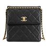 23a Fibbia Dorata Motivo a Diamante Catena in Pelle Grana Embossata Vitello Zaino Donna Nero