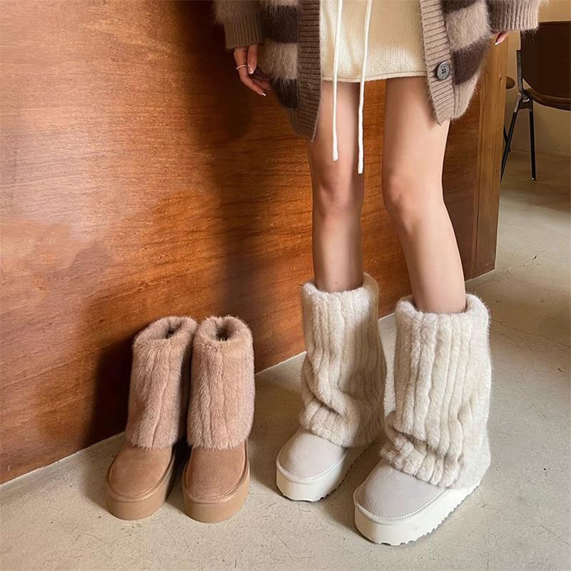 Mid-calf Snow Boots for Women, New Plush Style, Thick Sole, Anti-slip, Cotton Shoes