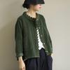 Loose Literary Long Sleeved Round Neck Women's Jacket Spring Solid Color Corduroy Lace All Match Short Jacket Stitching