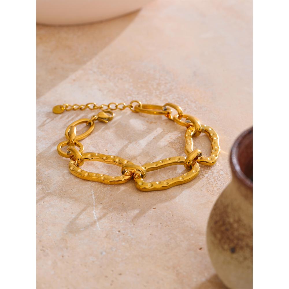 Yhpup High Quality Stainless Steel Oval Chain Bracelet Bangle 18K Gold Color Plated Rust Proof Metal Attractive Jewelry Gift