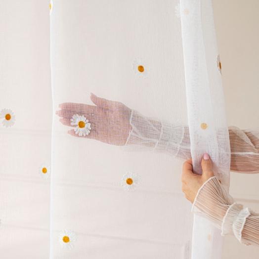 EMBROIDERED DAISIES Curtain made of ETAMINE FOR LIVING ROOM, bedroom, kitchen, 200x140 tapes