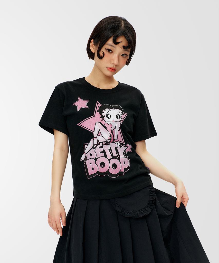 LAUGHER [Betty Boop] Star T-Shirt - Black