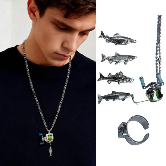 Mini Fishing Reel Necklace Pendant with Spinning Handle Removable Line Guide Multipurpose Fishing Accessories Keychain Backpack Charm