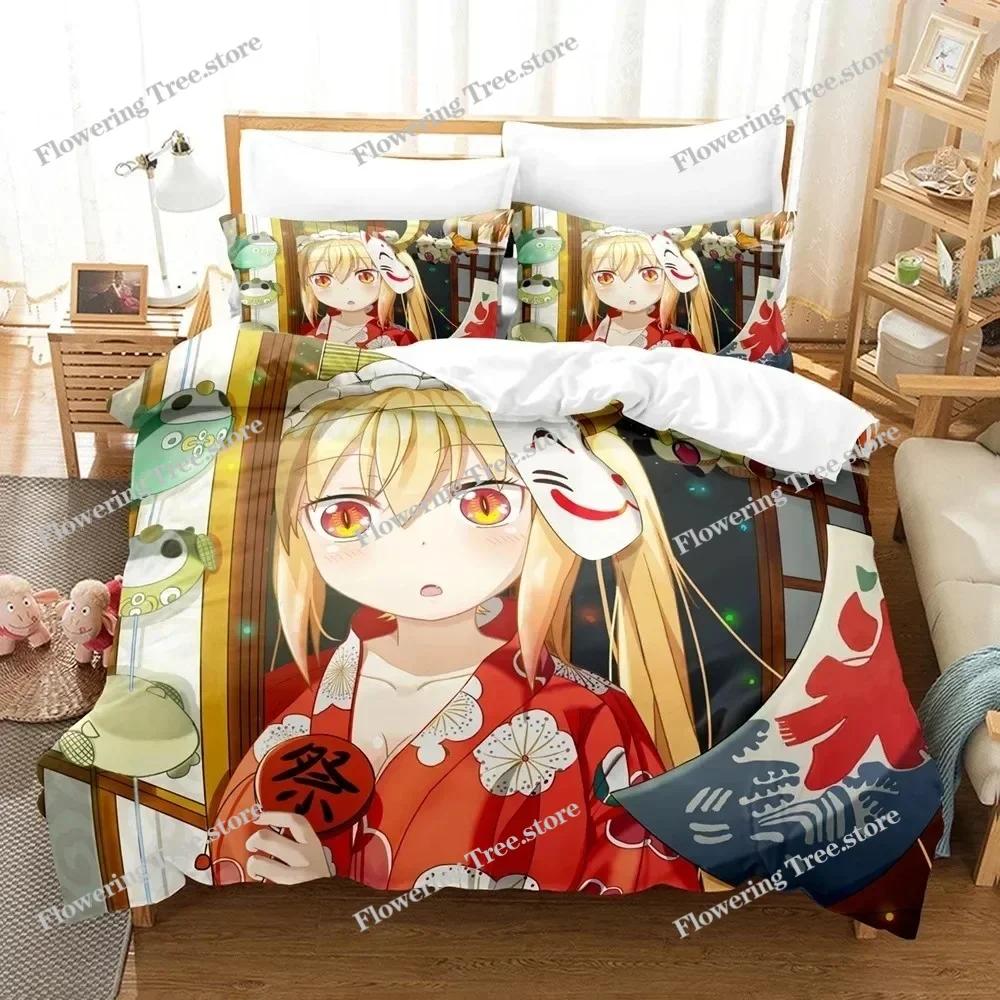 Set Letto Anime Stampato in 3D Miss Kobayashis Dragon Maid Kanna Ragazzi Ragazze Misura Singola Queen Copripiumino Federa Letto Bambini Adulti