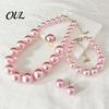 Faux Pearl Earrings Necklace 3Pcs/Set Imitation Pearls Jewelry Set, Adjustable Length Choker with Ear Studs White Dress Set And Bracelet, for Weddings