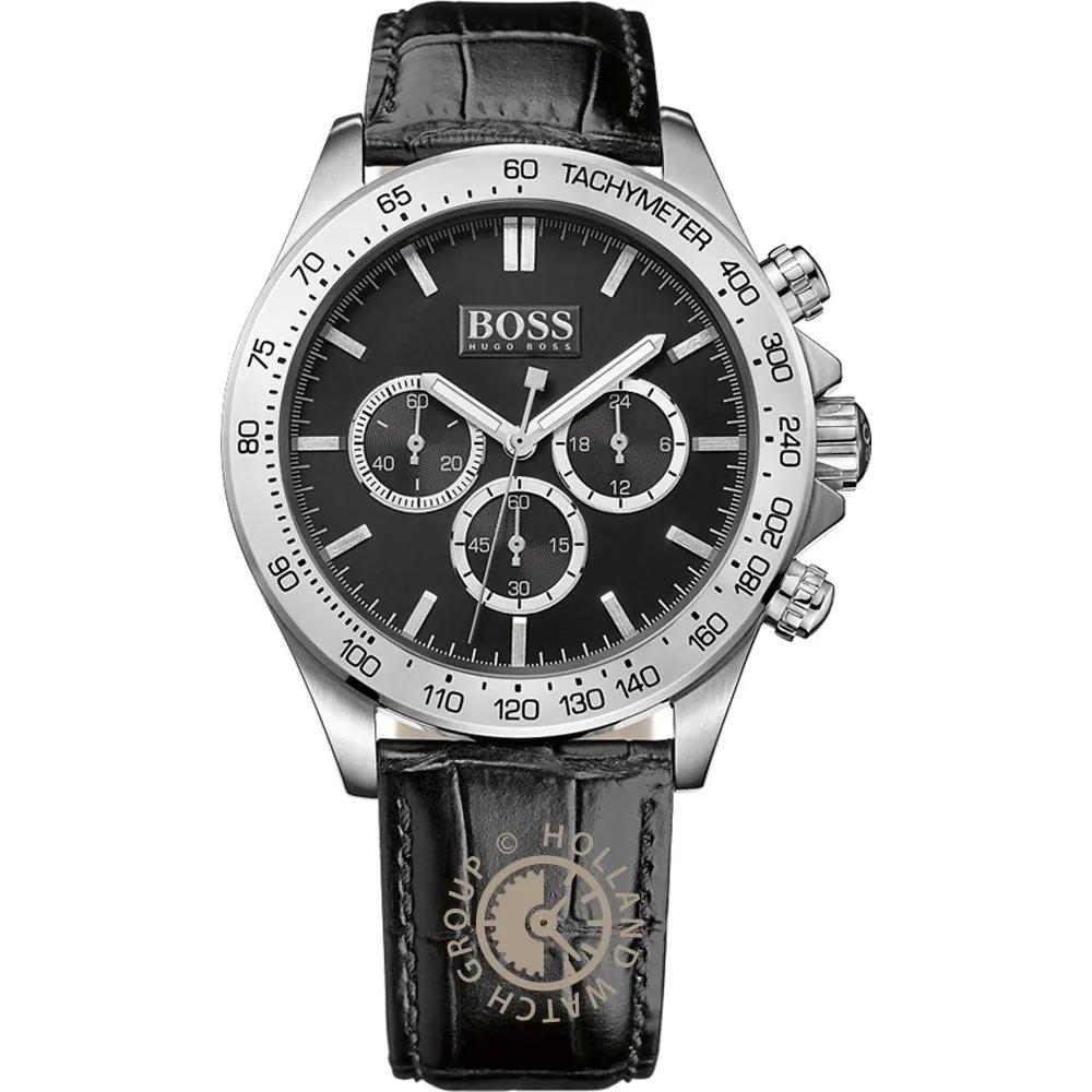 BOSS Ikon Black Dial Black Leather Men s Quartz Watch 1513178 чёрный