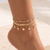 Ensemble de 4 Bracelets de Cheville Empilables Dorés à Motif Chevrons Flèche Verre Strass Disque Bohème Délicat Bijoux d'Été pour Plage pour Femmes