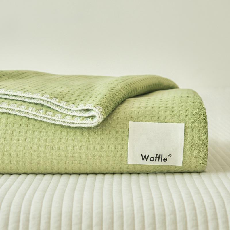 Waffle Blanket Office Sofa Nap Leisure Blanket Milk Velvet Solid Color Summer Double Layer Shawl Blanket