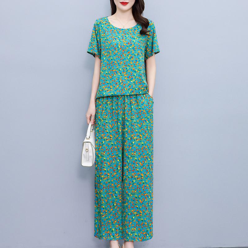 Plus Size Sommer-Vintage-Druck-Hosen-Sets mit weitem Bein, lässig, elegant, lockere Sets für Damen, 2-teilig