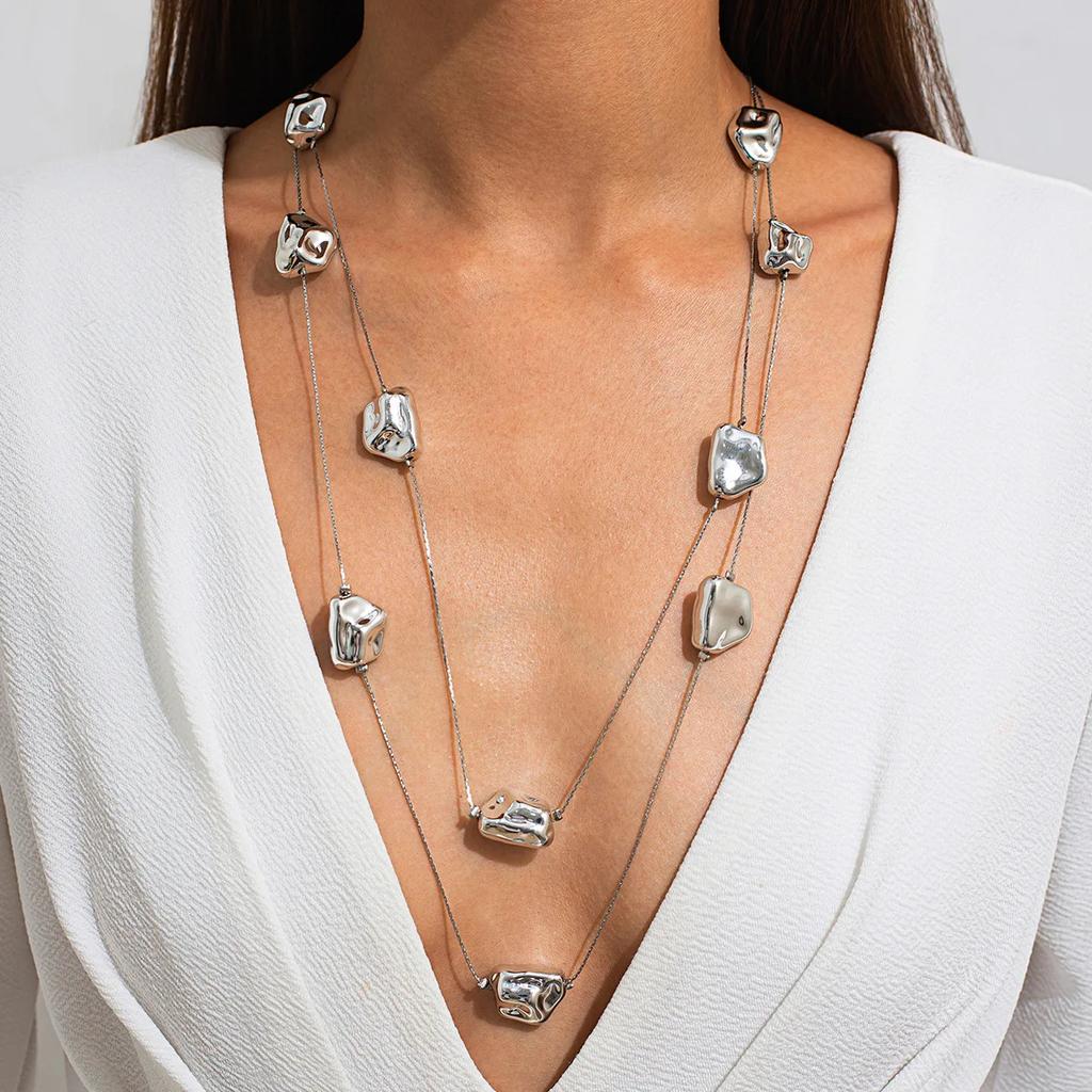 Irregular Trendy Women's Stainless Steel Jewelry Neck Multi-layer Accessories for Girls 2 Piece Set Decoration Wholesale Fashion