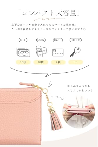 [GRAV] [Soft and Comfortable to the Touch] Women's Mini Wallet, Half Size (Genuine Leather) (Compact yet Large Capacity) L-Shaped Zipper, Skimming Pre