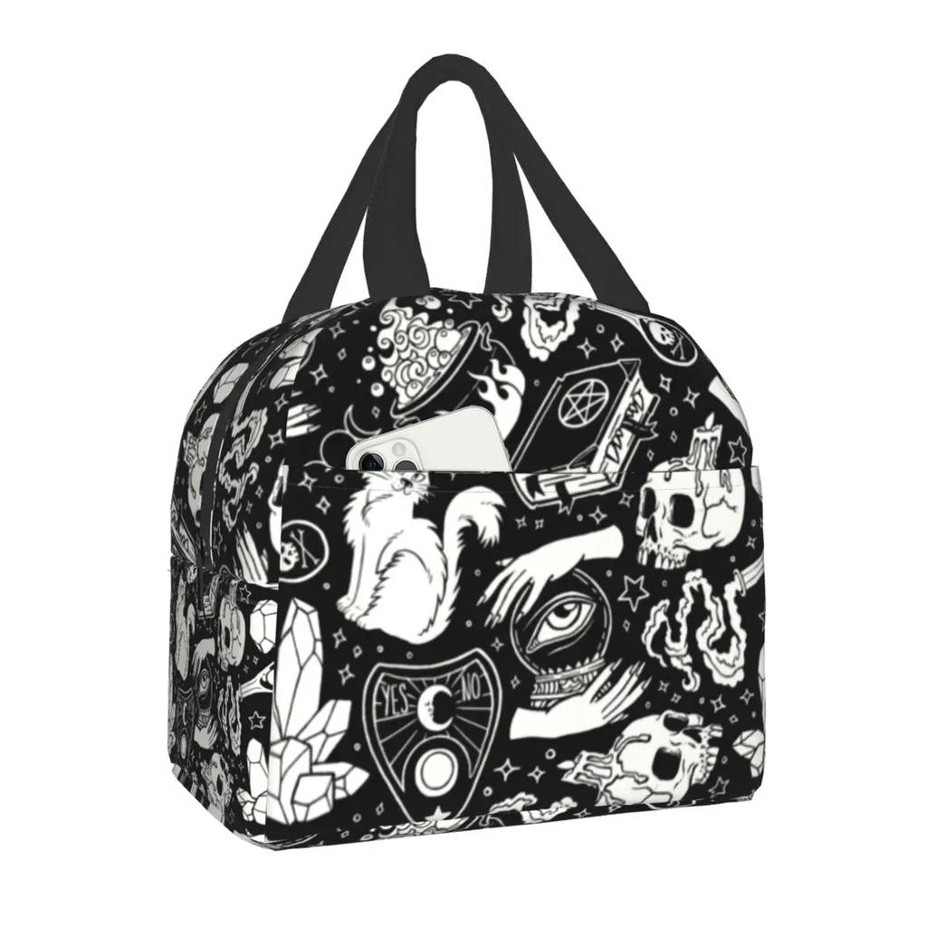 Lunchtasche für Arbeit Schule Halloween Katze Totenkopf Wasserdichte Kühltasche Thermische Lunchbox Frauen Kinder Picknicktaschen