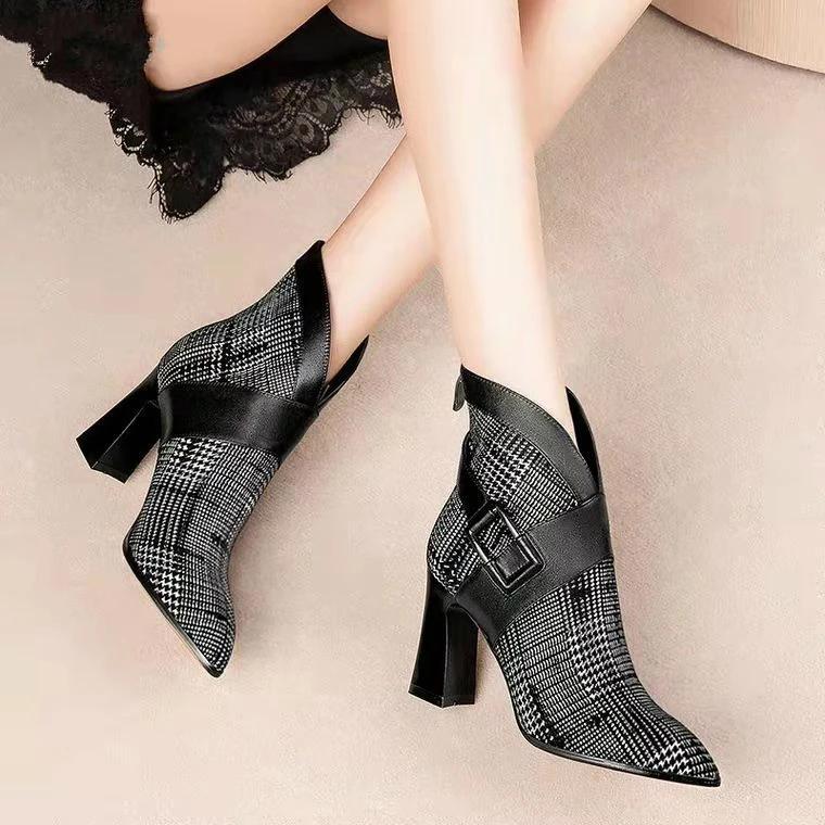 Sexy Women Boots 2025 Autumn and Winter V-Neck High Heels Ankle Shoes Boots Leather Booties Feminina Woman Wedding Party Shoes
