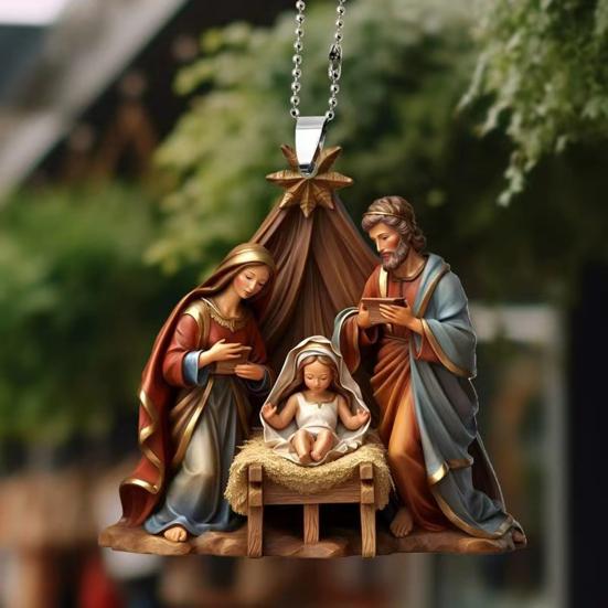 Nativity Scene Pendant Acrylic Birth of Jesus Christmas Hanging Ornament Festive Decor