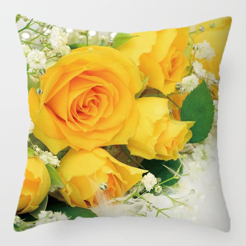 Colored Flower Pattern Series Throw Pillow Cover With Short Plush Print For Living Room Sofa Decoration Cushion Cover