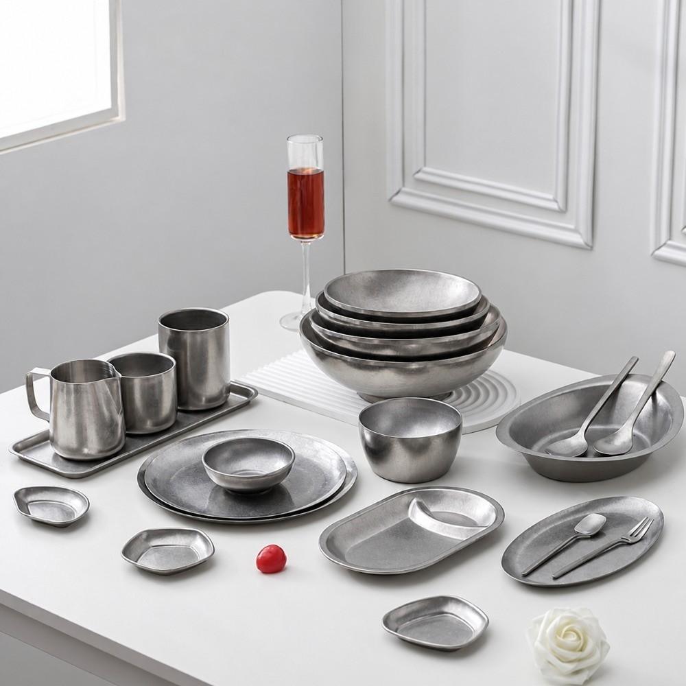 Stackable Metal Dinner Plate Frosted Dish Dessert Plate Set New Vintage Tableware Cooking