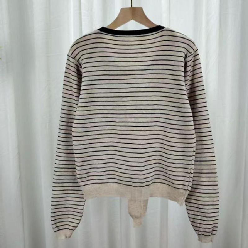 Round-neck Striped Knitted Sweater Shawl, Two Pieces of New Spring and Autumn Short Loose Casual Sweater Base Layer