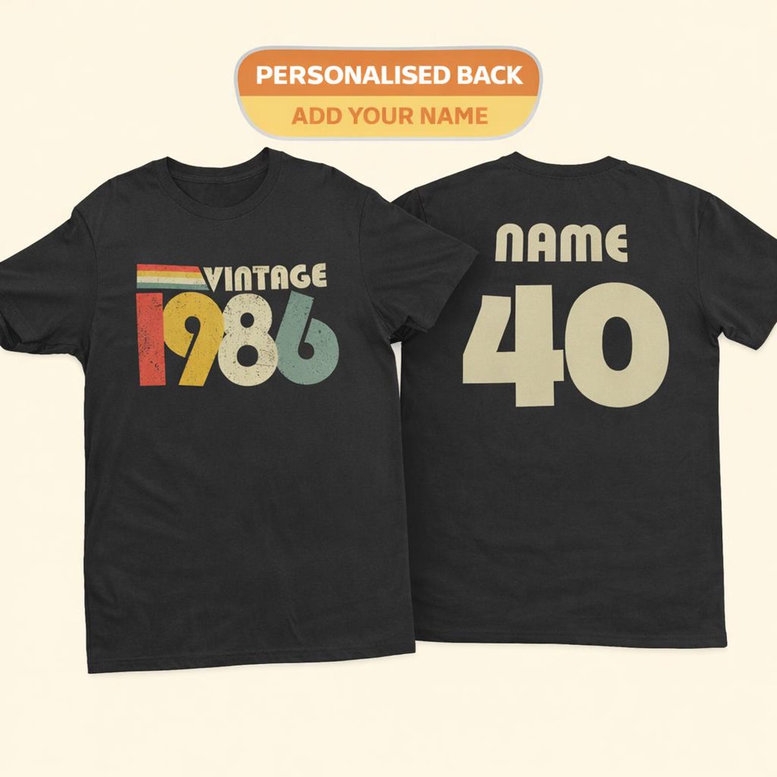 2026 Birthday PERSONALISED 40th T Shirt Vintage 1986 With Name and Age On Back 3XL