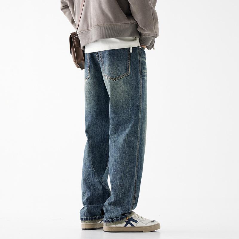 American high street retro jeans men's straight wide-leg pants trendy brand loose casual long pants new denim men's pants