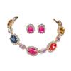 Trendy high-end colored glass rhinestone necklace earrings two sets for women