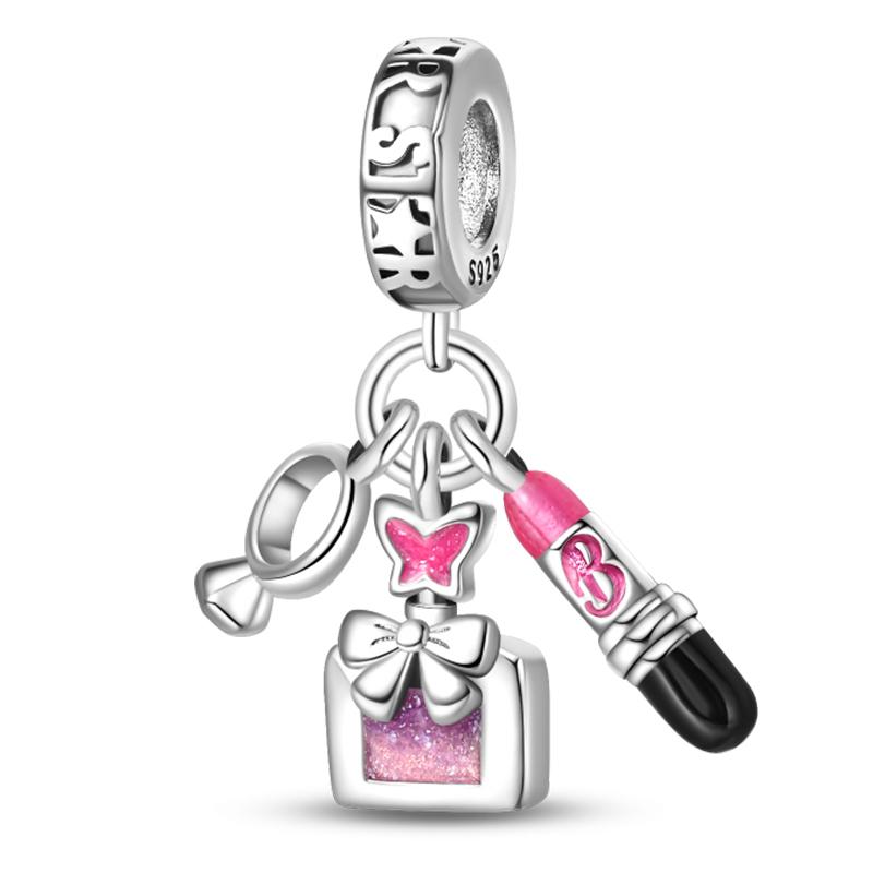 Sweet Romantic Copper Metal Princess Letter Pink High Heels Handbag Dress Charm Bead Components Bead Components Compatible With Pan Authentic