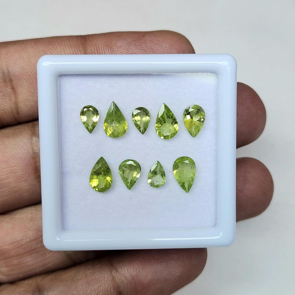 Pear Cut Natural Green Peridot Gemstone, 9 Pcs Lot, 6-8 mm Size, 4.80 Carat, Jewelry making Loose Stone.