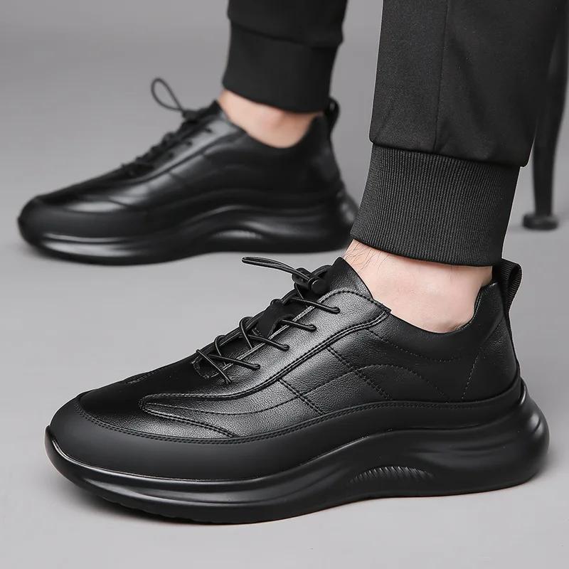 Baskets Casual en Cuir de Vache Noir Tendance pour Hommes Mode Nouveau Designer Printemps Automne Hiver Chaussures à Plateforme Chaussures de Sport pour Hommes