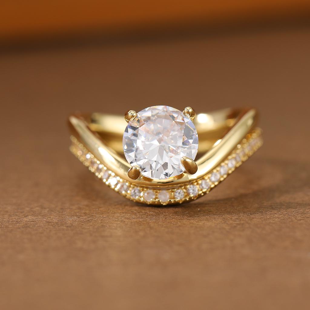 Elegant Style Zircon inlay Ring - Copper Material - Women's Elegant Ring for Business Casual Wear