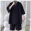 Men's Summer Suit Casual T-shirt + Shorts 2 Pieces Set Suit Men's Tracksuit Solid Color Tracksuit Loose Suit
