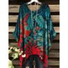 Camiseta para Mujer Estampado Floral Colorido Cuello Redondo Top Dobladillo Irregular Manga Corta Talla Grande Ropa para Mujer Casual al Aire Libre