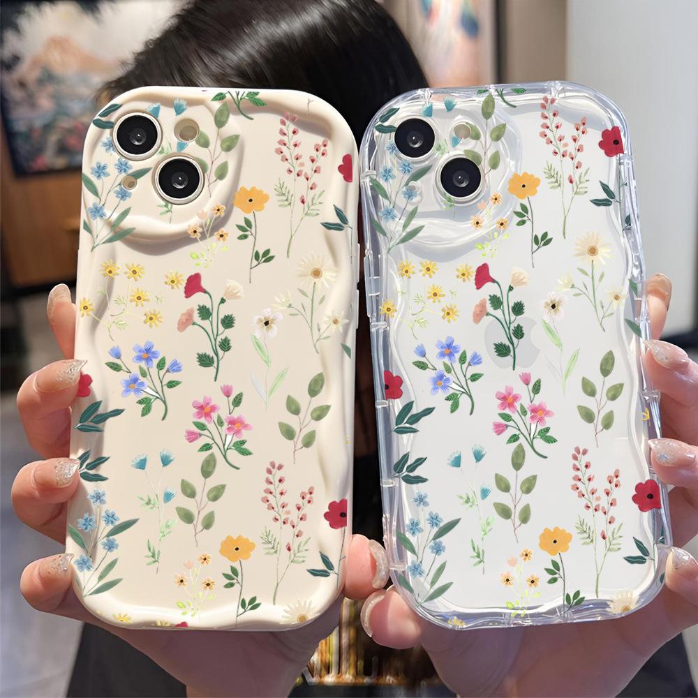 Hot-selling color flower mobile phone case in Europe and America iPhone15 sweet girl silicone soft case Apple 16promax
