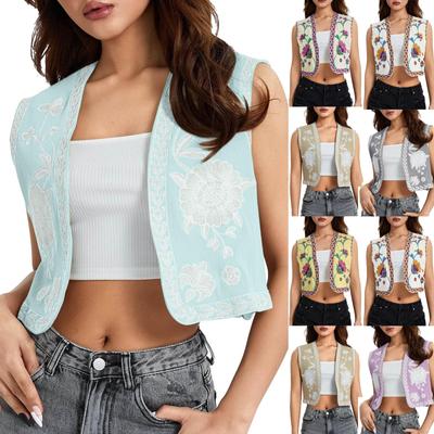 Women's Sleeveless Outerwear Fashion Retro Embroidered Vest Top